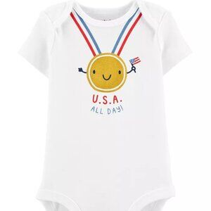 Qty 2: Carter's Olympic Gold Medal Bodysuit Onsie in White, Size 6-9 lbs NB NEW